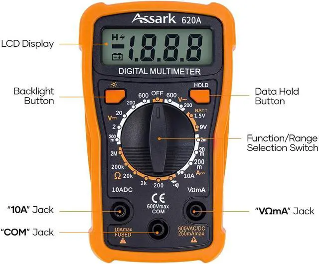 Alt view image 3 of 7 - Digital Multimeter Voltage Tester, 2000 Counts Multimeter Measure AC DC Voltage DC Current, Meter Tester Test Volt Ohm Amp Diode Continuity,Resistance,Backlit LCD Display,Data Hold Function
