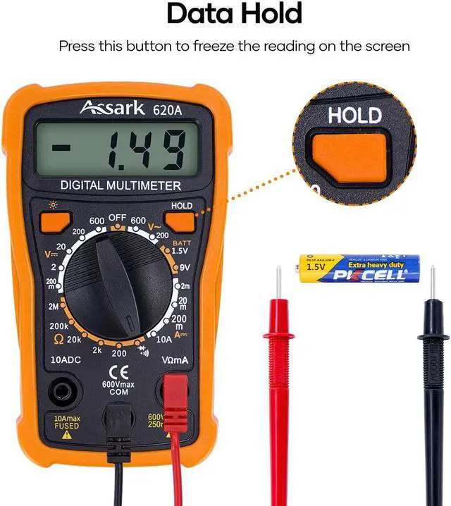 Alt view image 5 of 7 - Digital Multimeter Voltage Tester, 2000 Counts Multimeter Measure AC DC Voltage DC Current, Meter Tester Test Volt Ohm Amp Diode Continuity,Resistance,Backlit LCD Display,Data Hold Function