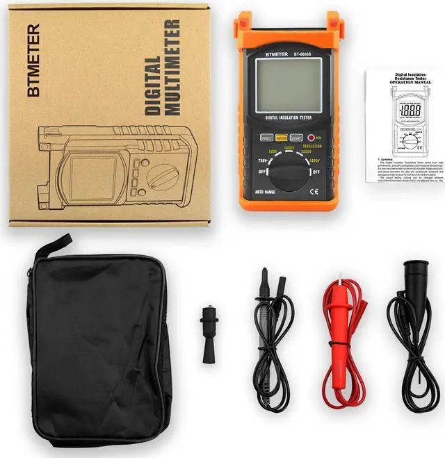 Alt view image 6 of 6 - BT-6688B Megohmmeter 200 Gig Ohm Digital Insulation Resistance Tester, 500V/1kV/2.5kV/5kV Test Voltage, Auto Ranging, Backlight Display