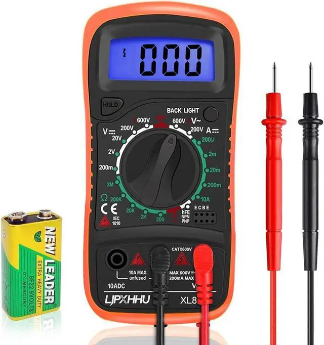 Main image of Digital Multimeter Voltmeter Battery Voltage Multi Tester Continuity Ohm Volt Amp DC AC Current Resistance Diodes 2000 Counts Electrical Test Meter with Leads Backlight LCD Display