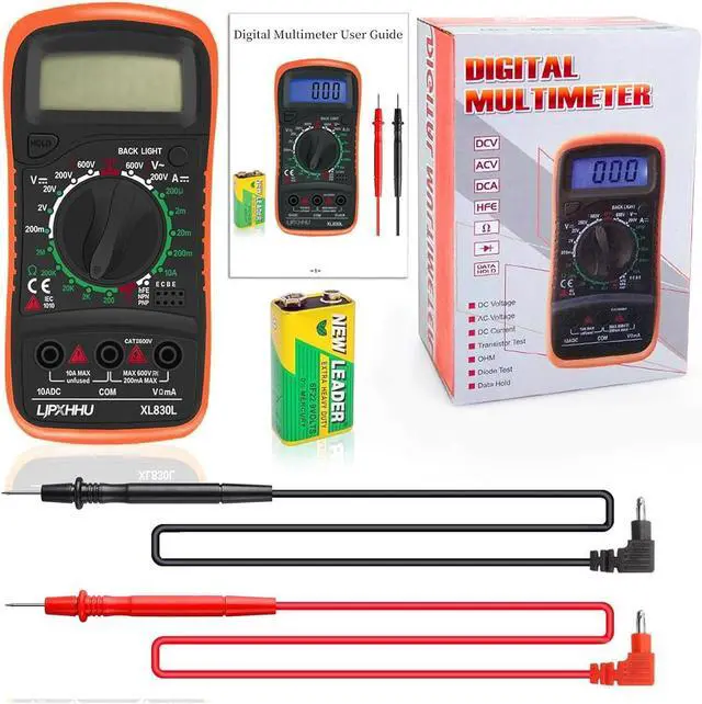 Alt view image 7 of 7 - Digital Multimeter Voltmeter Battery Voltage Multi Tester Continuity Ohm Volt Amp DC AC Current Resistance Diodes 2000 Counts Electrical Test Meter with Leads Backlight LCD Display