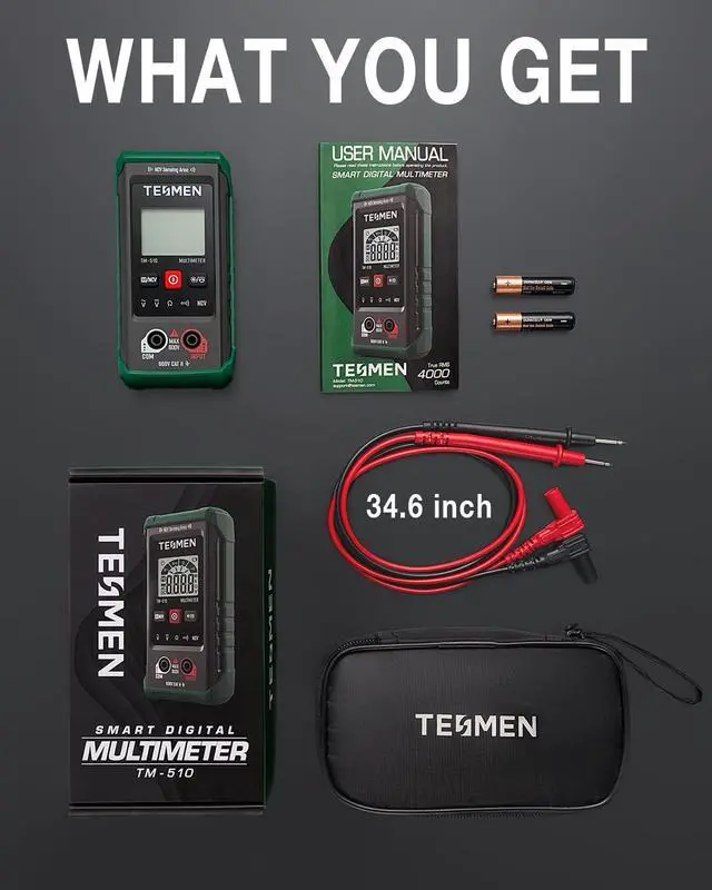 Alt view image 7 of 7 - TM-510 Digital Multimeter, 4000 Counts, Smart Measurement, Auto-Ranging Voltmeter; Voltage Tester with Non-Contact Voltage Function, Measures AC/DC Voltage, Resistance, Continuity  Green
