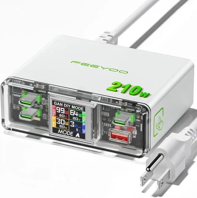Main image of USB C Charger, 210W GAN Fast Laptop Charging Block with Display PD 100W USB-C can Serve as MacBook Pro/Air,iPhone pro max,iPad,Pixel,Samsung Galaxy,etc Charging Station