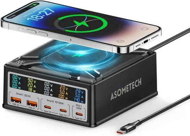 Main image of USB Charging Station,260W 5Ports Fast USB C Charging Station,140W PD3.1 USB C GaN Charger with LCD Display,Wireless Charger,Desktop USB Charging Hub for MacBook Pro/Air,iPad,iPhone,Samsung