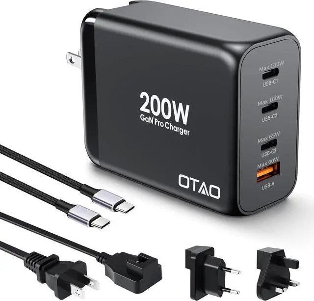 Main image of 200W USB C Charger Block, 4 Ports GaN Fast Charging Station Wall Charger, PD3.0 PPS 100W QC3.0 65W Power Station Travel Adapter with AC Cord UK/EU Plug for MacBook Pro/Ai/iPhone 15/14/13/ S24