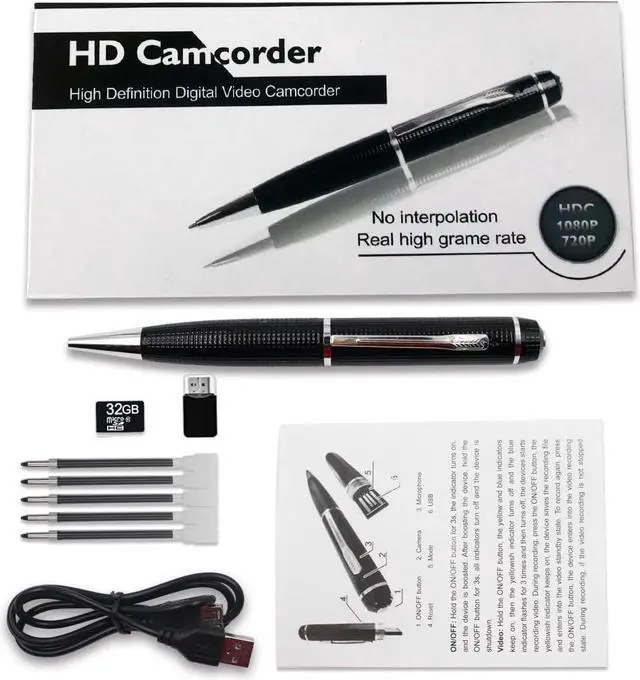 Alt view image 7 of 7 - Portable Hidden Camera Pen, Mini Body Video Camera Pen,1080P Security Camera with Loop Working, Photo Taking for Indoor/Outdoor Security, No WiFi, No Audio, Support up to 32GB SD Card(Not Included)