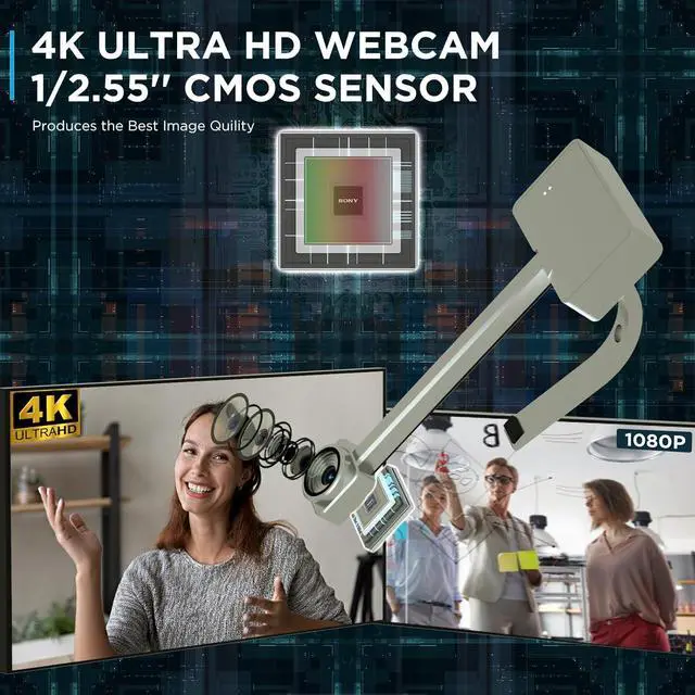 Alt view image 2 of 7 - 4K Webcam for PC, Web Camera for Monitor with Remote, Ultra HD 1/2.55'' Sensor, Auto Focus, 10X Digital Zoom, and Privacy Protection, Webcams Computer Camera for PC/Video Calling/Zoom/Skype/Tea Silver