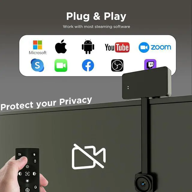 Alt view image 7 of 7 - 4K Webcam for PC, Web Camera for Monitor with Remote, Ultra HD 1/2.55'' Sensor, Auto Focus, 10X Digital Zoom, and Privacy Protection, Webcams Computer Camera for PC/Video Calling/Zoom/Skype/Tea Silver