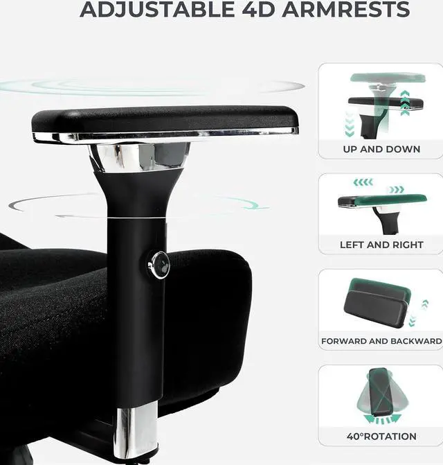 Alt view image 6 of 7 - Big and Tall Office Chair 500lbs, Ergonomic Oversize Mesh Desk Chair, Heavy Duty High Back Computer Chair with Wide Thick Seat Cushion, Adjustable Lumbar Support, 4D Armrests
