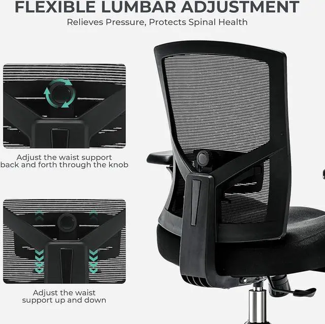 Alt view image 4 of 7 - Big and Tall Office Chair 500lbs, Ergonomic Oversize Mesh Desk Chair, Heavy Duty High Back Computer Chair with Wide Thick Seat Cushion, Adjustable Lumbar Support, 4D Armrests