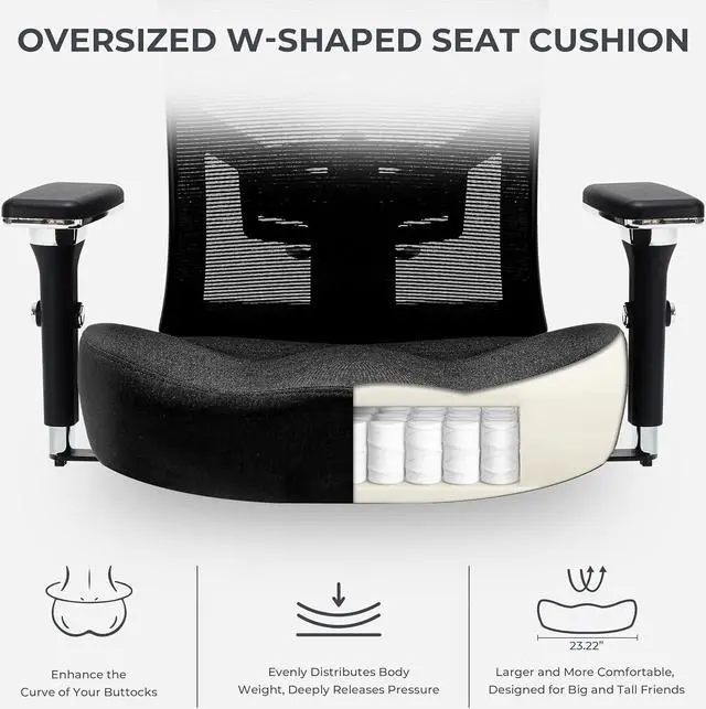 Alt view image 3 of 7 - Big and Tall Office Chair 500lbs, Ergonomic Oversize Mesh Desk Chair, Heavy Duty High Back Computer Chair with Wide Thick Seat Cushion, Adjustable Lumbar Support, 4D Armrests