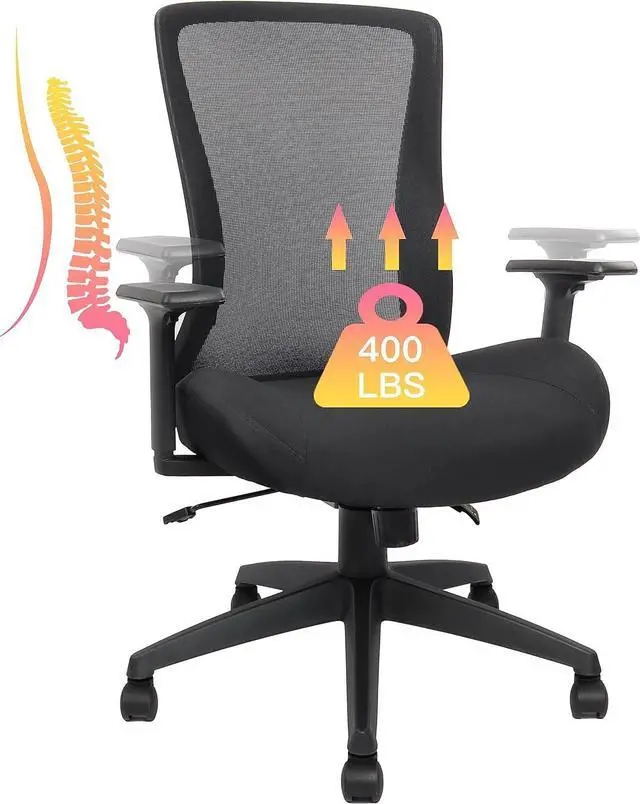 Main image of Big and Tall Office Chair for Heavy People 400lb, Ergonomic Desk Chair Mesh Computer Chair with Lumbar Support, Adjustable Height and Armrests