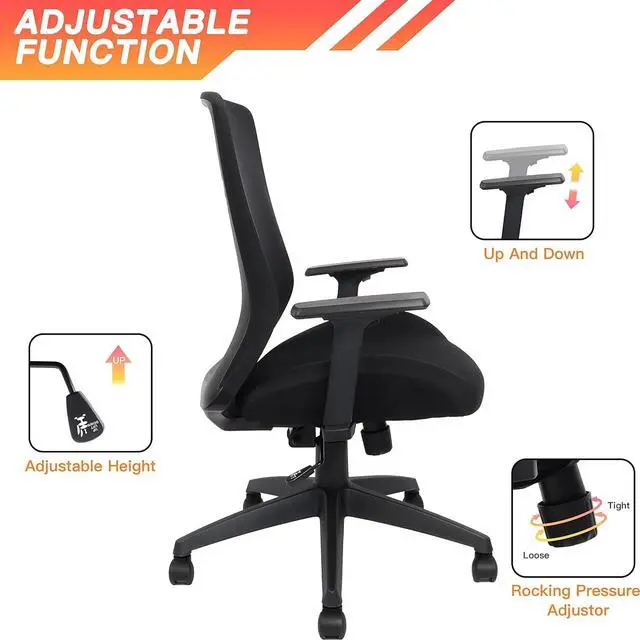 Alt view image 7 of 7 - Big and Tall Office Chair for Heavy People 400lb, Ergonomic Desk Chair Mesh Computer Chair with Lumbar Support, Adjustable Height and Armrests