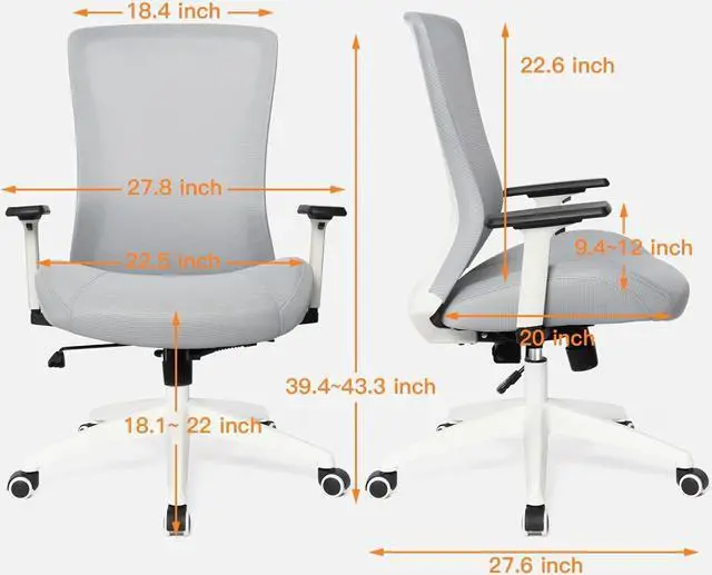 Alt view image 3 of 7 - Big and Tall Office Chair for Heavy People 400lb, Ergonomic Desk Chair Mesh Computer Chair with Lumbar Support, Adjustable Height and ArmrestsWhite