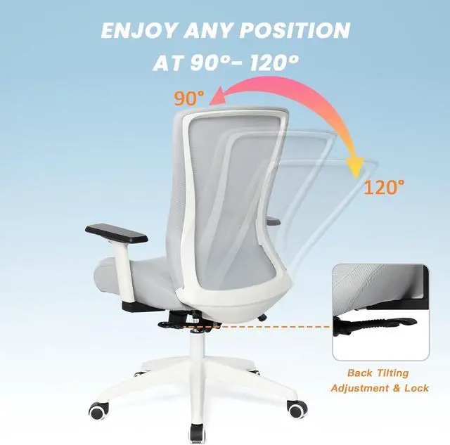 Alt view image 7 of 7 - Big and Tall Office Chair for Heavy People 400lb, Ergonomic Desk Chair Mesh Computer Chair with Lumbar Support, Adjustable Height and ArmrestsWhite