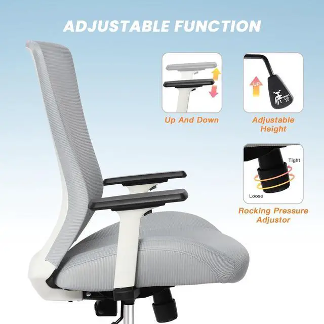 Alt view image 6 of 7 - Big and Tall Office Chair for Heavy People 400lb, Ergonomic Desk Chair Mesh Computer Chair with Lumbar Support, Adjustable Height and ArmrestsWhite
