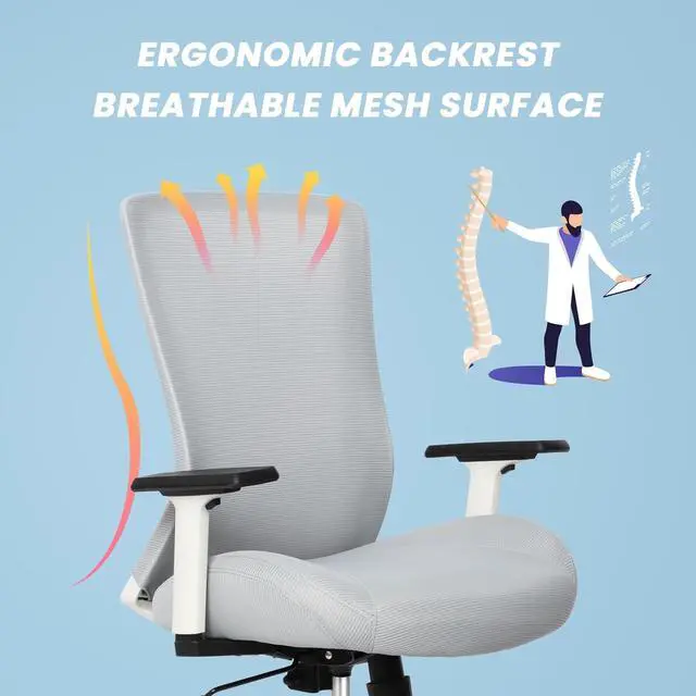 Alt view image 4 of 7 - Big and Tall Office Chair for Heavy People 400lb, Ergonomic Desk Chair Mesh Computer Chair with Lumbar Support, Adjustable Height and ArmrestsWhite