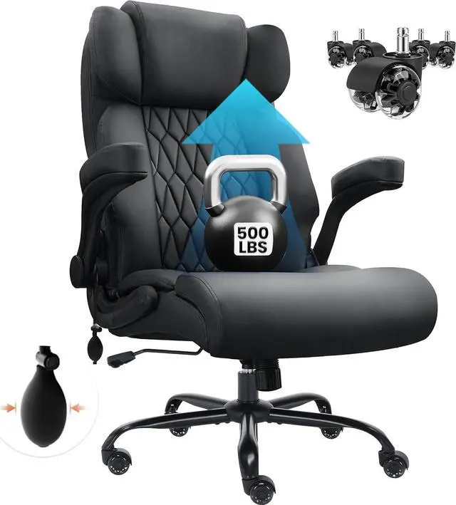 Main image of Big and Tall Office Chair 500lbs-Adjustable Lumbar Support for Back Pain, Extra Wide Seat Executive Office Chair Thick Armrest Pad, Heavy Duty Base&Upgraded Wheels, Ergonomic Comfy Computer Desk Chair