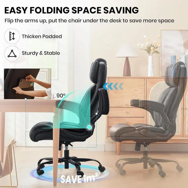 Alt view image 5 of 7 - Big and Tall Office Chair 500lbs-Adjustable Lumbar Support for Back Pain, Extra Wide Seat Executive Office Chair Thick Armrest Pad, Heavy Duty Base&Upgraded Wheels, Ergonomic Comfy Computer Desk Chair