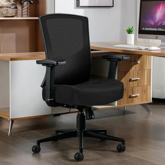 Alt view image 2 of 7 - Big and Tall Office Chair 450lbs, Ergonomic High Back Computer Desk Chair for Heavy People with 2D Adjustable Waist Support and Heavy Duty Metal Base Mesh Chair,BLACK