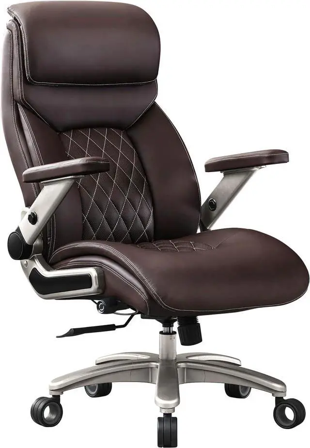 Main image of Big and Tall Office Chair with 5D Flip Arms, 600LBS PU Leather Executive Office Chair, Adjustable Lumbar Support 3'' Double Space Wheel, Managerial Home Desk Chair, Heavy Duty Chair,BROWN