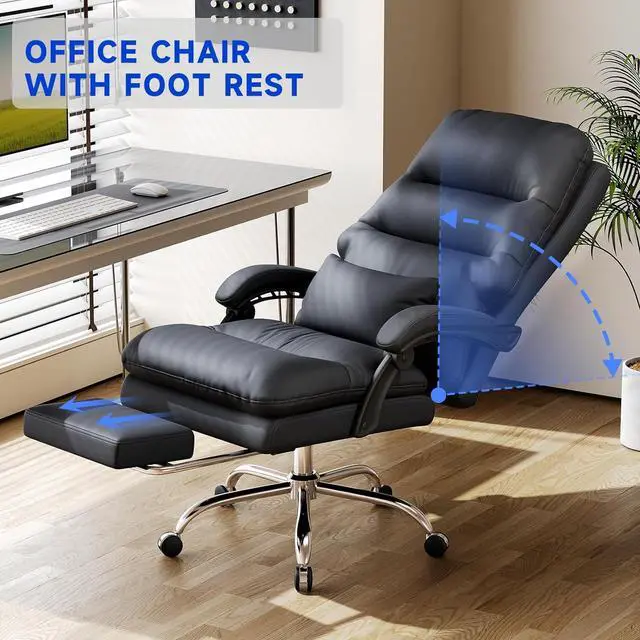 Alt view image 6 of 7 - Office Chair, Big and Tall Office Desk Chair, Ergonomic Office Chair, 400LBS PU Leather Computer Chairs, Executive Office Chair with Foot Rest and Lumbar Pillow, Home Office Chair (Black)
