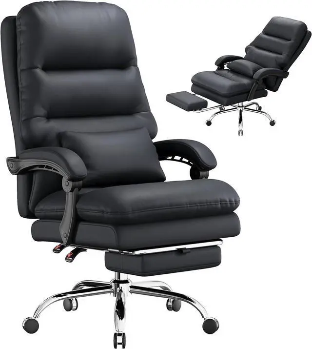 Main image of Office Chair, Big and Tall Office Desk Chair, Ergonomic Office Chair, 400LBS PU Leather Computer Chairs, Executive Office Chair with Foot Rest and Lumbar Pillow, Home Office Chair (Black)