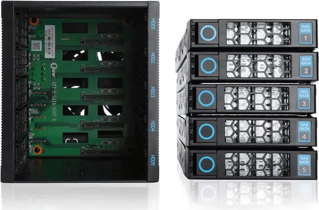 Alt view image 4 of 5 - Internal Hard Drive Enclosure 5x2.5/3.5 SATA/SAS Hard Drive Backplane 6 Gbps HDD hotswap in 3xExternal 5.25" Bay