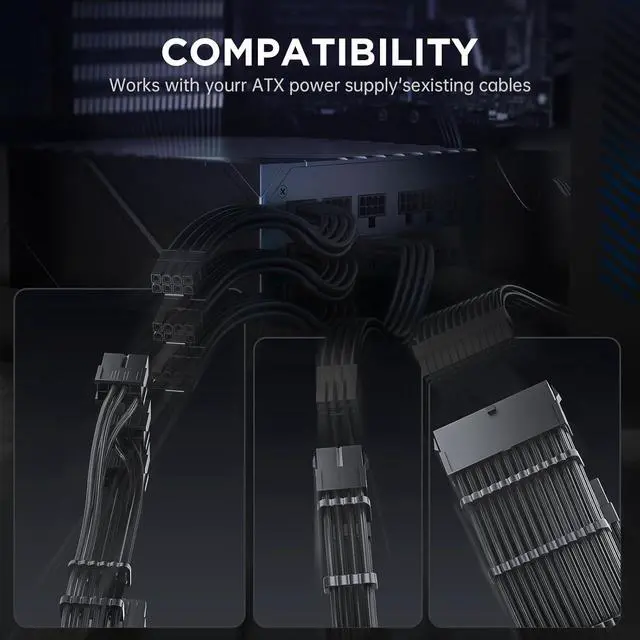 Alt view image 3 of 6 - 12VHPWR Cable Extension Kit, 16AWG Pcie 5.0 PSU Cable Extension Kit Soft Braided Power Supply Cable Extension, 24pin ATX /4+4pin EPS /12+4pin, 30CM Length