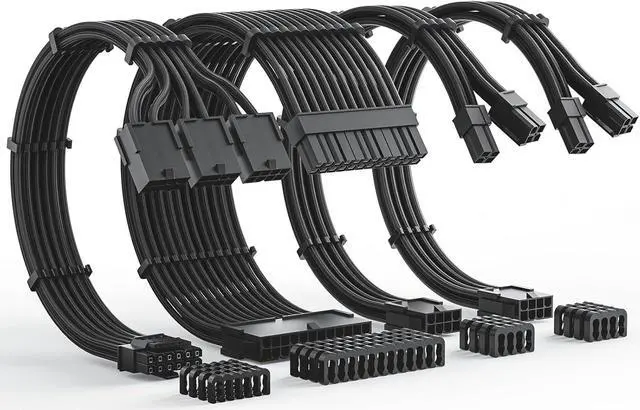 Main image of 12VHPWR Cable Extension Kit, 16AWG Pcie 5.0 PSU Cable Extension Kit Soft Braided Power Supply Cable Extension, 24pin ATX /4+4pin EPS /12+4pin, 30CM Length