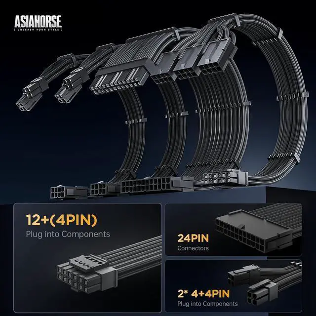 Alt view image 2 of 6 - 12VHPWR Cable Extension Kit, 16AWG Pcie 5.0 PSU Cable Extension Kit Soft Braided Power Supply Cable Extension, 24pin ATX /4+4pin EPS /12+4pin, 30CM Length