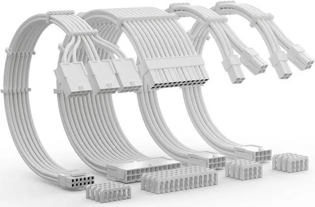 Main image of 12VHPWR Cable Extension Kit, 16AWG Pcie 5.0 PSU Cable Extension Kit Soft Braided Power Supply Cable Extension, 24pin ATX /4+4pin EPS /12+4pin, 30CM Length - White
