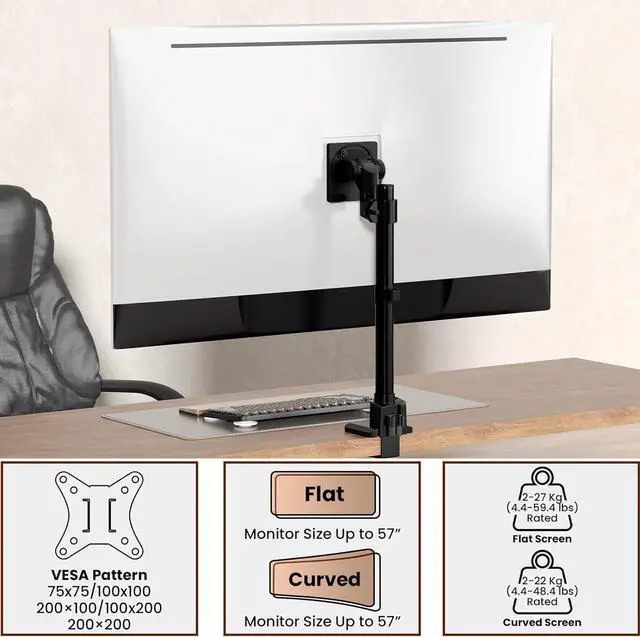 Alt view image 4 of 7 - Monitor-Arm Ultrawide Heavy Duty 27-57'' - Aluminum Single Monitor Mount Holds up to 59.4lbs, Adjustable Desk Mount Stand, VESA75/100/200mm, Black