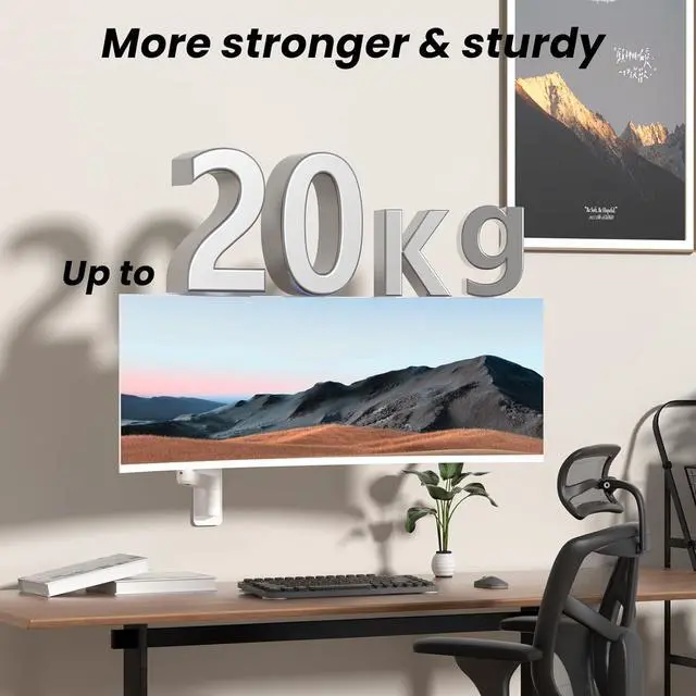 Alt view image 3 of 7 - 17-49 inch Premium Ultrawide Monitor Wall Mount, Heavy Duty Single Wall Mount Monitor Arm up to 44lbs, Fully Adjustable Single Wall Monitor Arm Wall Mount Stand, VESA 75/100/200, Black White