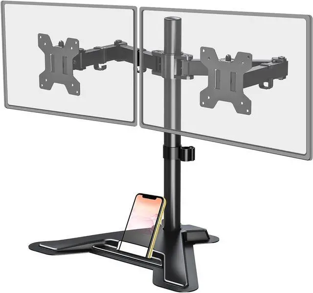 Main image of Dual Monitor Stand, Free-Standing Full Motion Monitor Desk Mount Fits 2 Screens up to 27 inches,17.6lbs with Height Adjustable, Swivel, Tilt, Rotation, VESA 75x75 100x100, Black