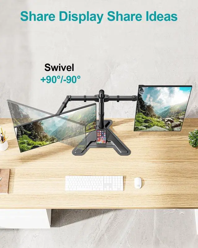 Alt view image 4 of 7 - Dual Monitor Stand, Free-Standing Full Motion Monitor Desk Mount Fits 2 Screens up to 27 inches,17.6lbs with Height Adjustable, Swivel, Tilt, Rotation, VESA 75x75 100x100, Black