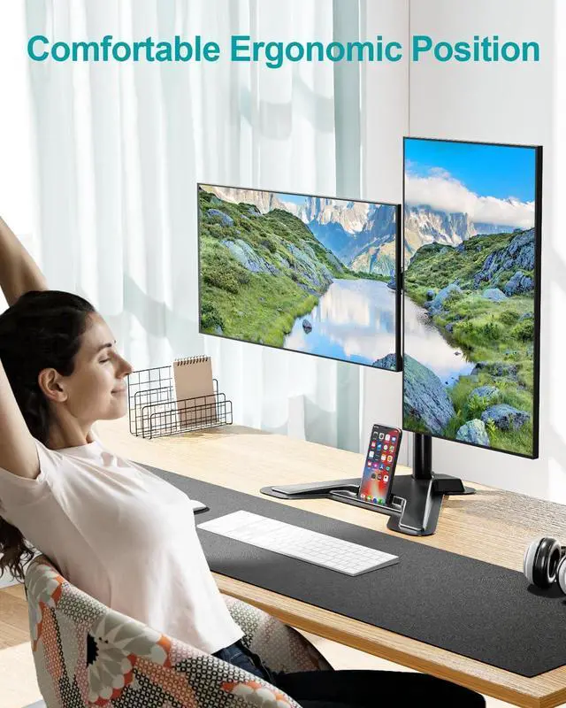 Alt view image 7 of 7 - Dual Monitor Stand, Free-Standing Full Motion Monitor Desk Mount Fits 2 Screens up to 27 inches,17.6lbs with Height Adjustable, Swivel, Tilt, Rotation, VESA 75x75 100x100, Black