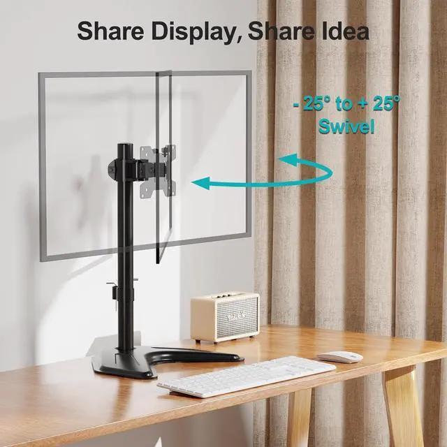 Alt view image 5 of 7 - Single Monitor Stands Fits 13-32 inch/17.6 lbs Screen, Free-Standing Computer Monitor Mount, Monitor Desk Stand with Adjustable Height/Tilt/Swivel/Rotation, VESA Monitor Stand 75x75 100x100