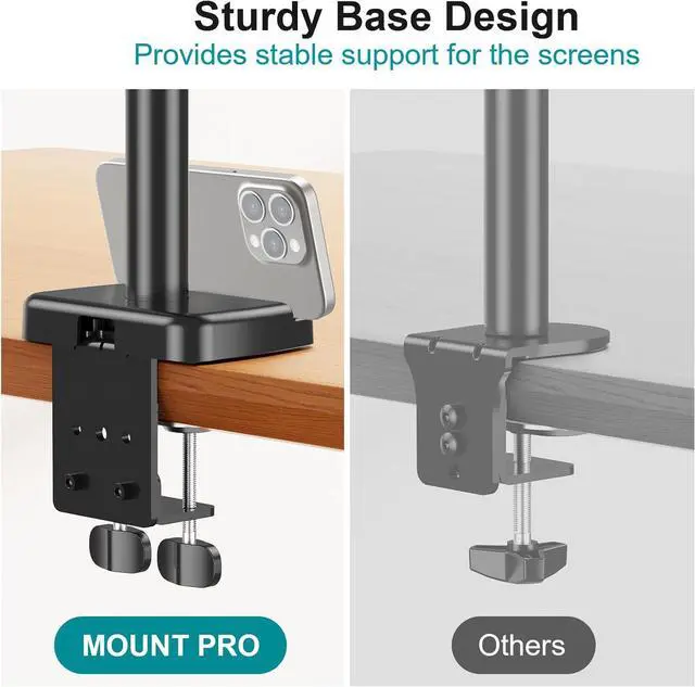 Alt view image 4 of 7 - Triple Monitor Desk Mount - Articulating Gas Spring Monitor Arm, Removable VESA Mount Desk Stand with Clamp and Grommet Base - Fits 13 to 27 Inch LCD Computer Monitors, VESA 75x75, 100x100