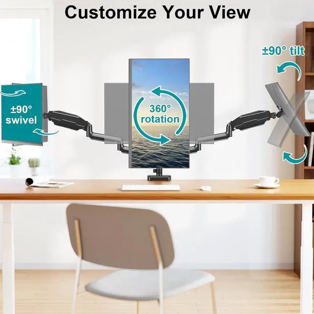 Alt view image 3 of 7 - Triple Monitor Desk Mount - Articulating Gas Spring Monitor Arm, Removable VESA Mount Desk Stand with Clamp and Grommet Base - Fits 13 to 27 Inch LCD Computer Monitors, VESA 75x75, 100x100