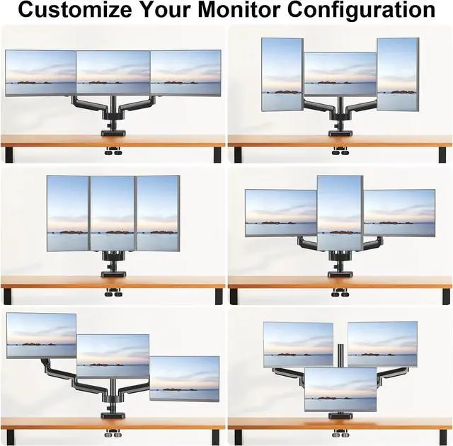 Alt view image 5 of 7 - Triple Monitor Desk Mount - Articulating Gas Spring Monitor Arm, Removable VESA Mount Desk Stand with Clamp and Grommet Base - Fits 13 to 27 Inch LCD Computer Monitors, VESA 75x75, 100x100