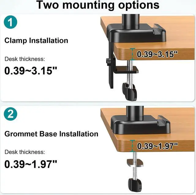 Alt view image 7 of 7 - Triple Monitor Desk Mount - Articulating Gas Spring Monitor Arm, Removable VESA Mount Desk Stand with Clamp and Grommet Base - Fits 13 to 27 Inch LCD Computer Monitors, VESA 75x75, 100x100