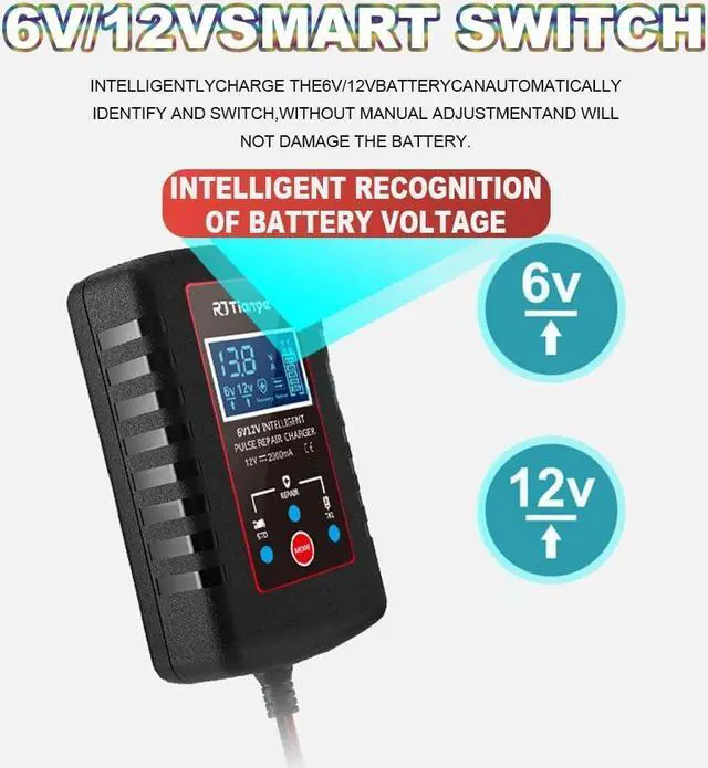 Alt view image 5 of 7 - Upgraded 2Amp Car Battery Trickle Charger 6V/12V Smart Fully Automatic 3 Mode Battery Charger Maintainer, Battery Desulfator for Lawn Mower, Motorcycle, Car, Boat, Marine Lead Acid Batteries