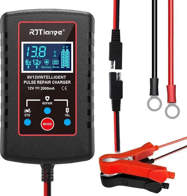 Main image of Upgraded 2Amp Car Battery Trickle Charger 6V/12V Smart Fully Automatic 3 Mode Battery Charger Maintainer, Battery Desulfator for Lawn Mower, Motorcycle, Car, Boat, Marine Lead Acid Batteries