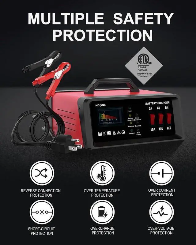 Alt view image 2 of 7 - 2A/10A Car Battery Charger, 6V/12V Battery Charger Automotive, Motorcycle Trickle Charger, Desulfator Float Charger and for AGM, EFB, STD,Lead Acid Batteries