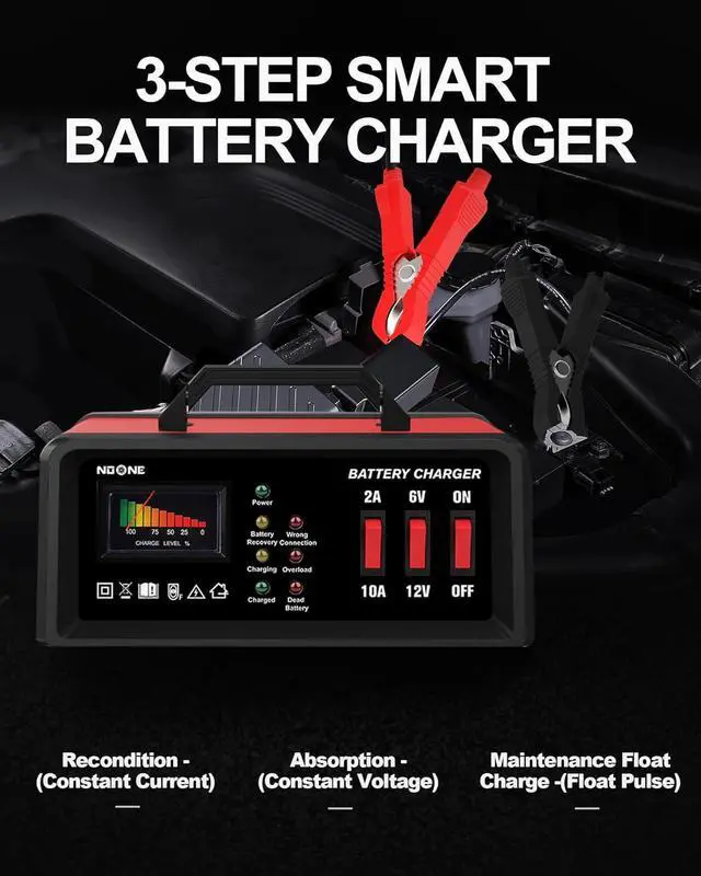 Alt view image 6 of 7 - 2A/10A Car Battery Charger, 6V/12V Battery Charger Automotive, Motorcycle Trickle Charger, Desulfator Float Charger and for AGM, EFB, STD,Lead Acid Batteries