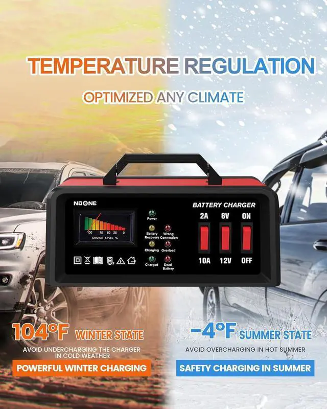 Alt view image 3 of 7 - 2A/10A Car Battery Charger, 6V/12V Battery Charger Automotive, Motorcycle Trickle Charger, Desulfator Float Charger and for AGM, EFB, STD,Lead Acid Batteries