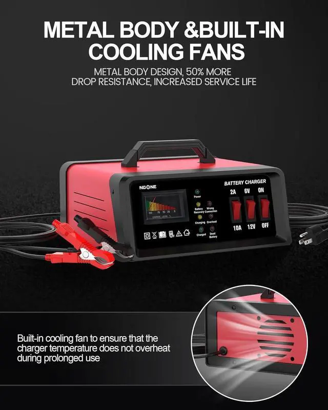 Alt view image 7 of 7 - 2A/10A Car Battery Charger, 6V/12V Battery Charger Automotive, Motorcycle Trickle Charger, Desulfator Float Charger and for AGM, EFB, STD,Lead Acid Batteries