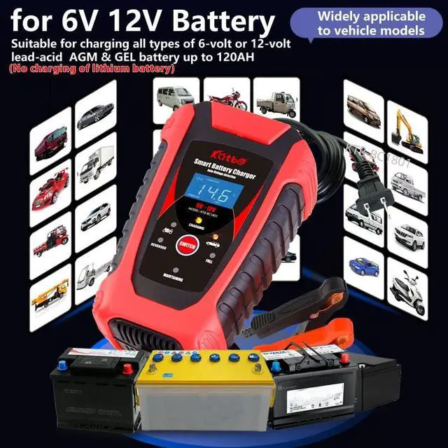 Alt view image 3 of 7 - Car Battery Charger Trickle Charger Float Battery Charger and Maintainer 6V 12V 6A for Motorcycle Car Boat Marine Lawn Mower ATV Toy Car (Red)