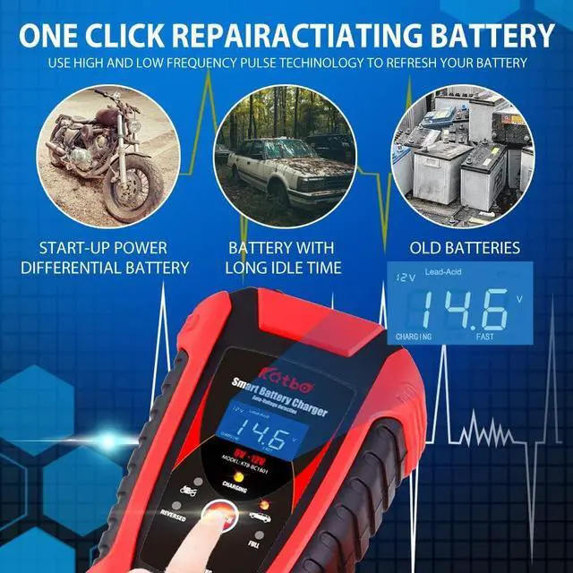Alt view image 6 of 7 - Car Battery Charger Trickle Charger Float Battery Charger and Maintainer 6V 12V 6A for Motorcycle Car Boat Marine Lawn Mower ATV Toy Car (Red)